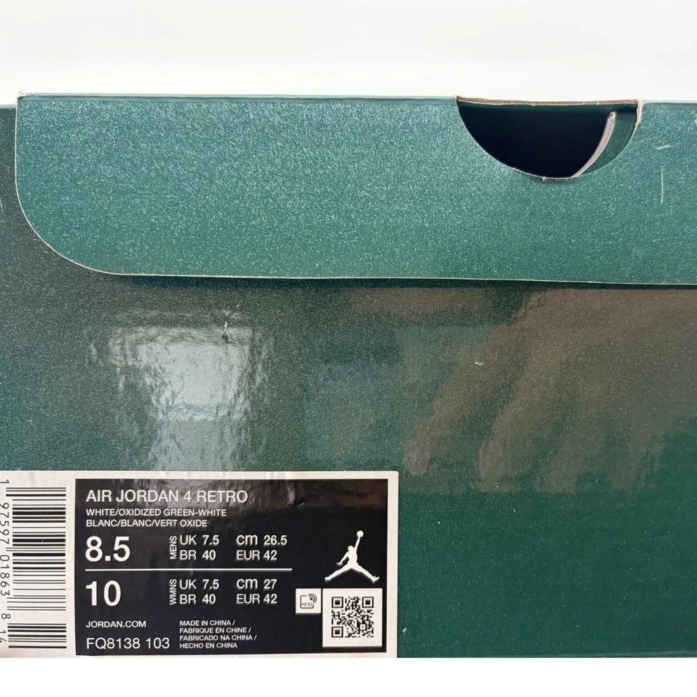 Air Jordan 4 Retro Oxidized Green White Men Basketball Shoes FQ8138-103 Size 8.5